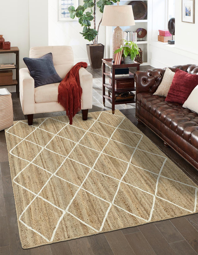 White 5' 1 x 8' Braided Jute Rectangle Rug