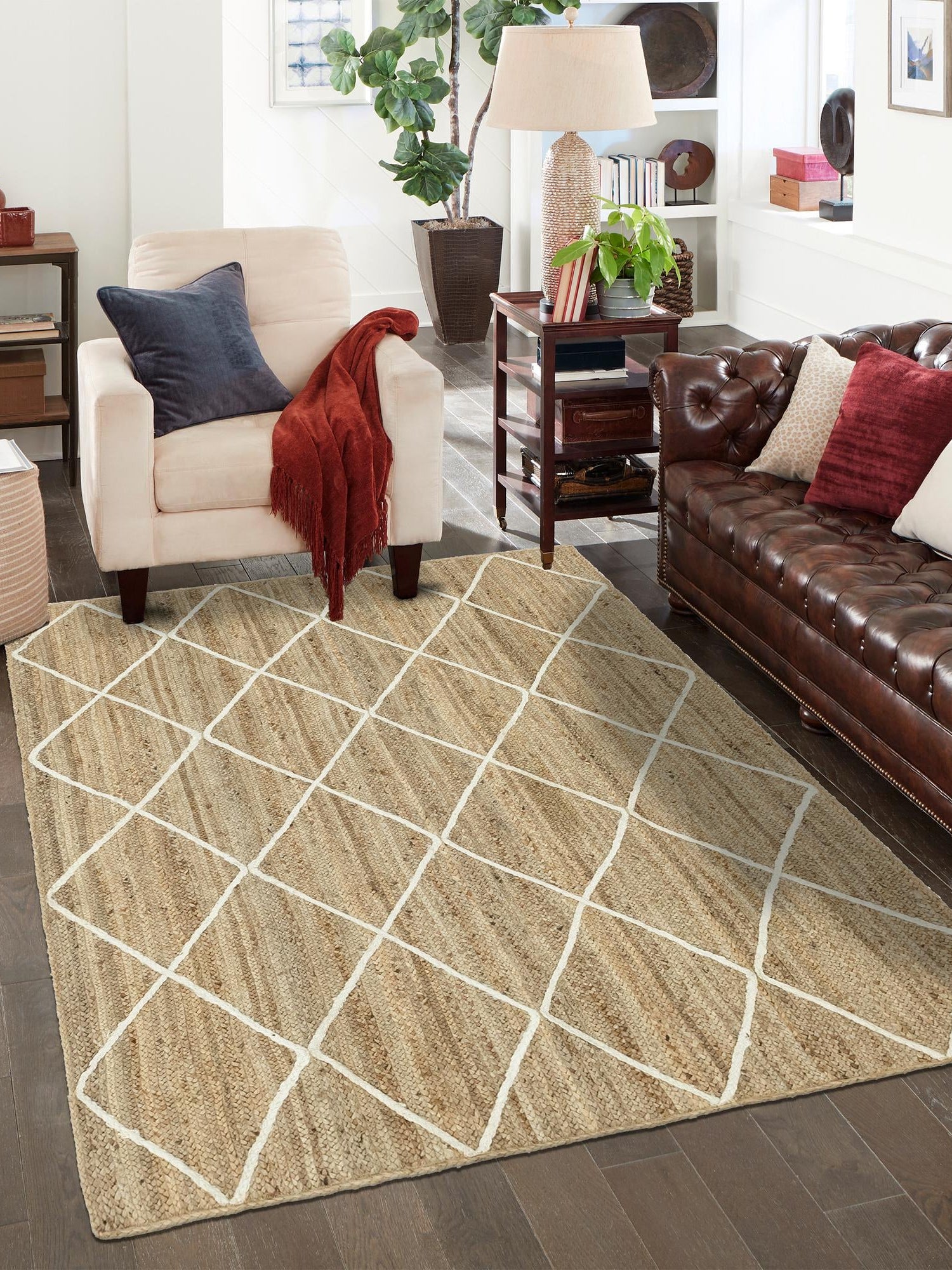 White 9' x 12' 2 Braided Jute Rectangle Area Rug 100% Jute Hand Braided Natural Eco-Friendly Boho Style Carpet for Living Rooms Dining Office Space Dorms for Sale at Rug Engine