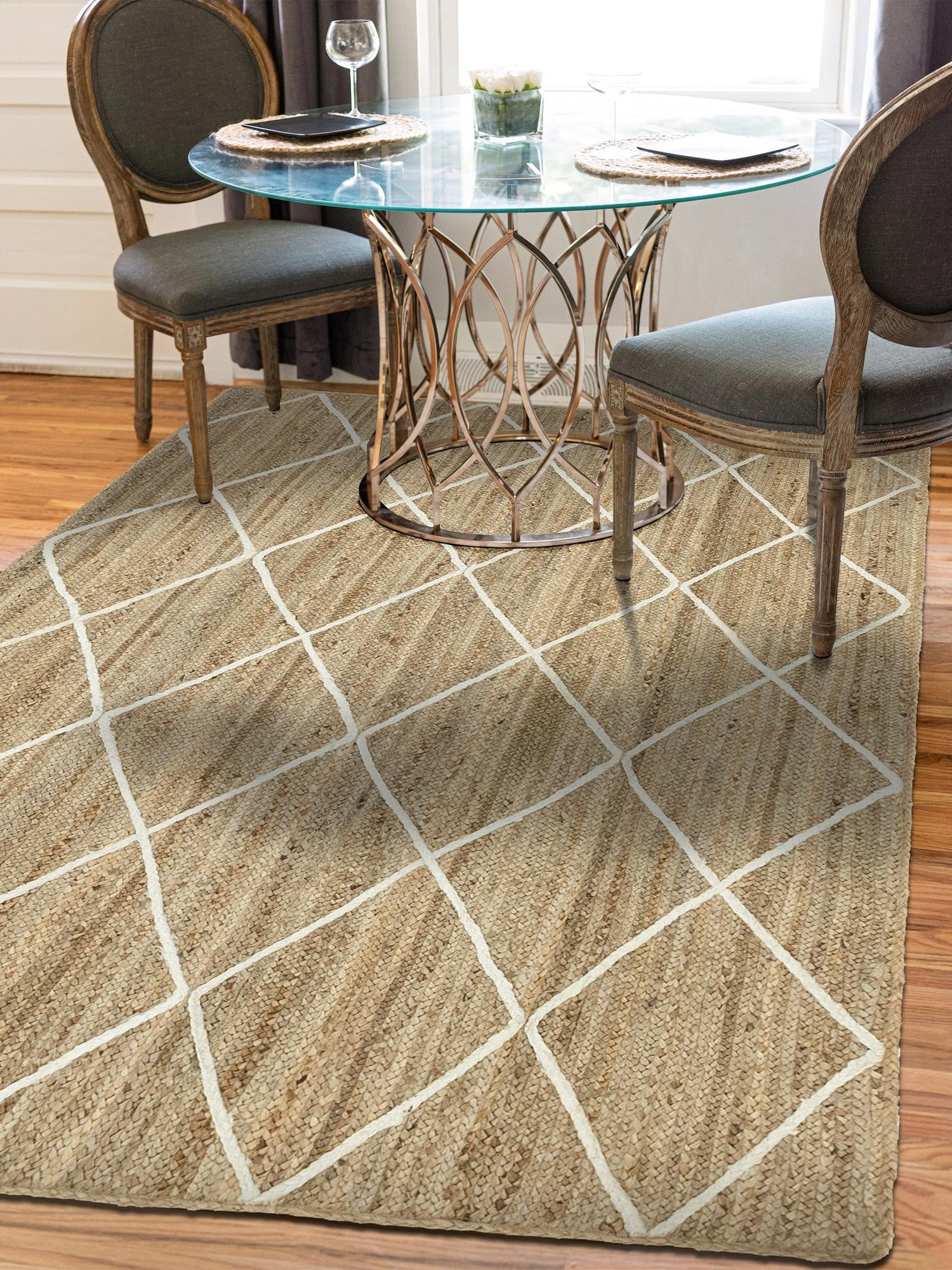 White 4' 1 x 6' 1 Braided Jute Rectangle Area Rug 100% Jute Hand Braided Natural Eco-Friendly Boho Style Carpet for Living Rooms Dining Office Space Dorms for Sale at Rug Engine