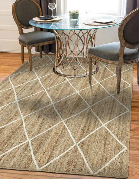 White 4' 1 x 6' 1 Braided Jute Rectangle Area Rug 100% Jute Hand Braided Natural Eco-Friendly Boho Style Carpet for Living Rooms Dining Office Space Dorms for Sale at Rug Engine