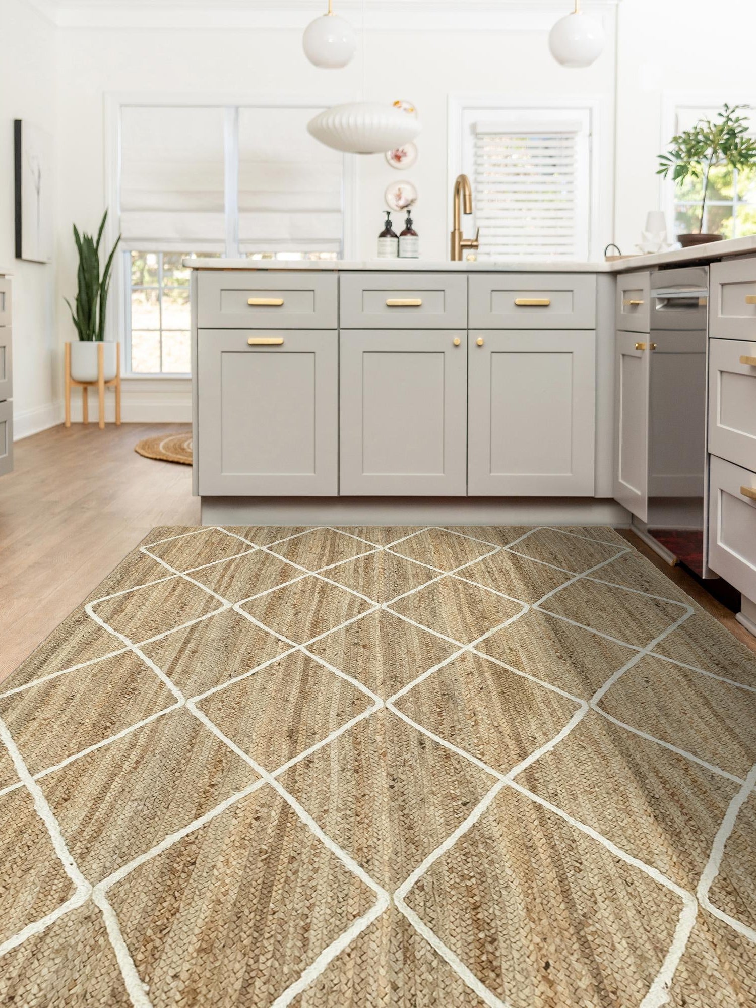 White 4' 1 x 6' 1 Braided Jute Rectangle Area Rug 100% Jute Hand Braided Natural Eco-Friendly Boho Style Carpet for Living Rooms Dining Office Space Dorms for Sale at Rug Engine