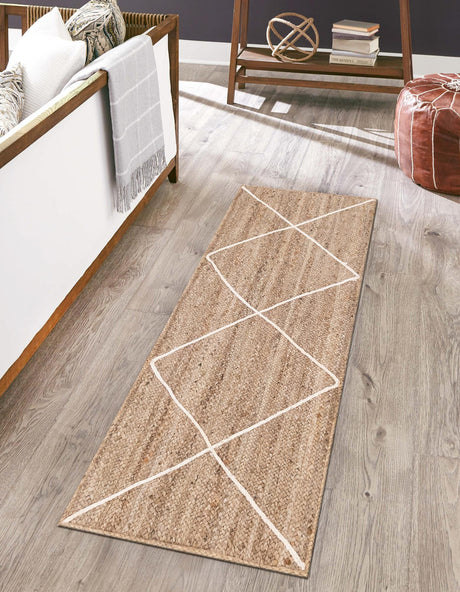 White 2' 2 x 6' 1 Braided Jute Runner Rug