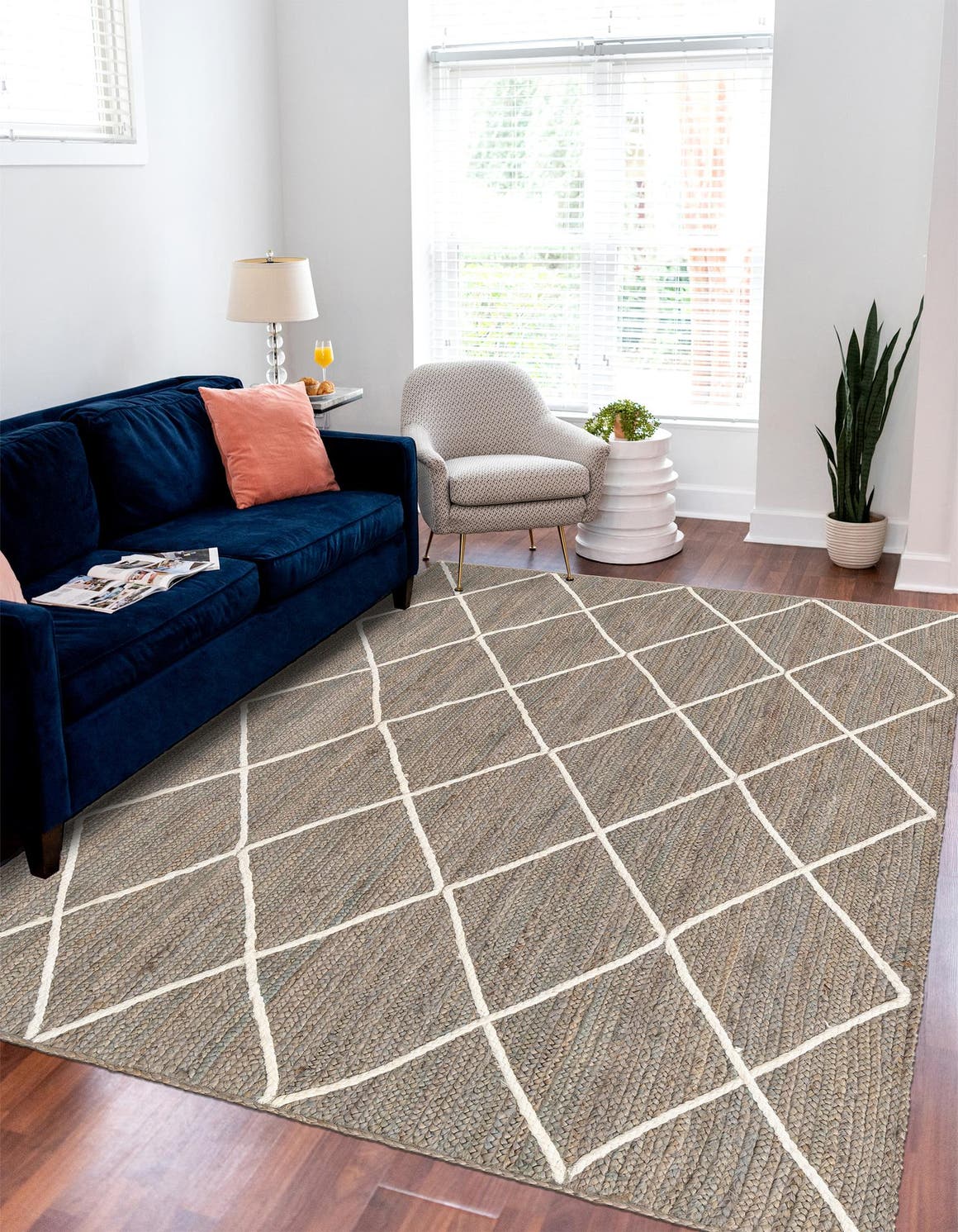 Gray 8' x 10' Braided Jute Rectangle Area Rug 100% Jute Hand Braided Natural Eco-Friendly Boho Style Carpet for Living Rooms Dining Office Space Dorms for Sale at Rug Engine