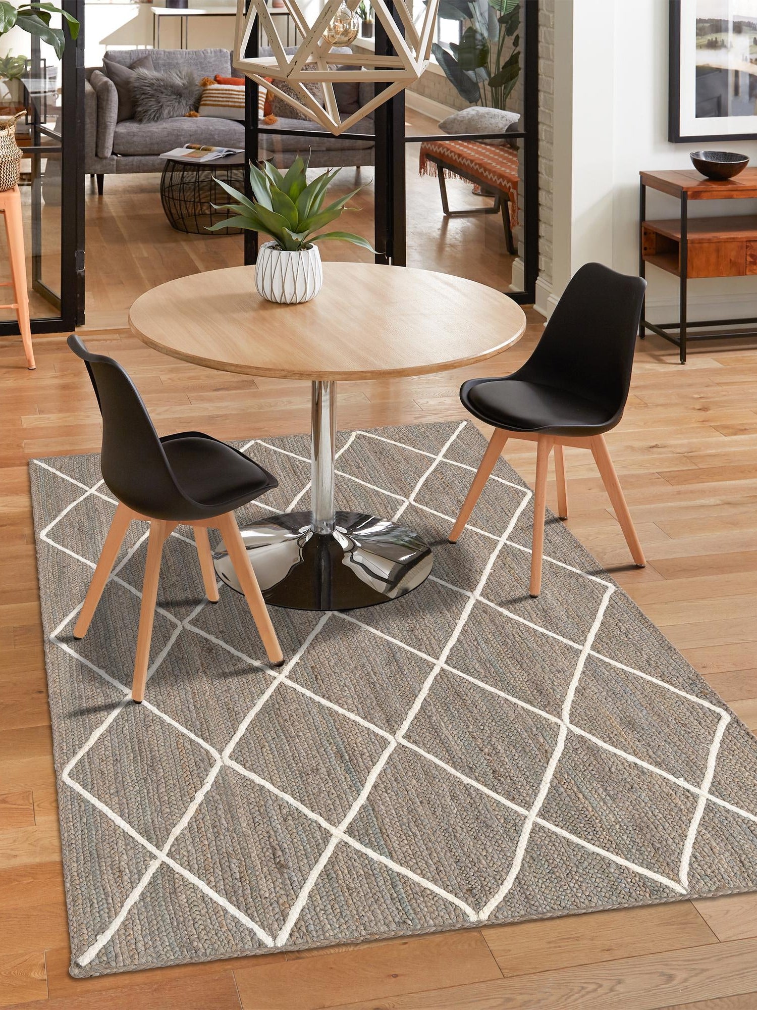 Gray 8' x 11' Braided Jute Rectangle Area Rug 100% Jute Hand Braided Natural Eco-Friendly Boho Style Carpet for Living Rooms Dining Office Space Dorms for Sale at Rug Engine