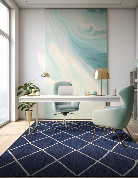 Navy Blue 8' x 11' Braided Jute Rectangle Area Rug 100% Jute Hand Braided Natural Eco-Friendly Boho Style Carpet for Living Rooms Dining Office Space Dorms for Sale at Rug Engine