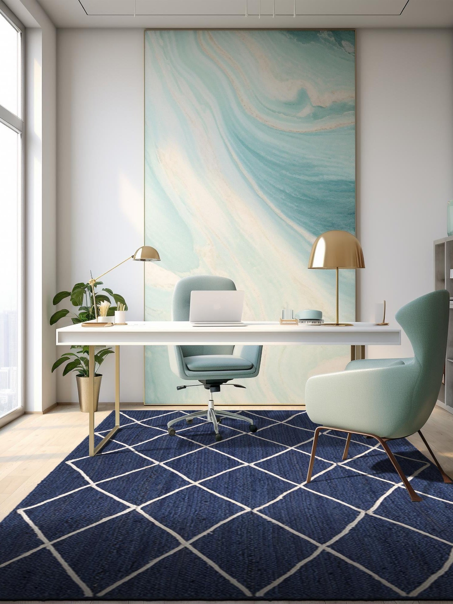 Navy Blue 2' x 3' 1 Braided Jute Rectangle Area Rug 100% Jute Hand Braided Natural Eco-Friendly Boho Style Carpet for Living Rooms Dining Office Space Dorms for Sale at Rug Engine