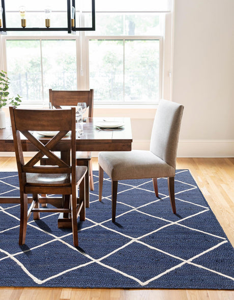Navy Blue 9' x 12' 2 Braided Jute Rectangle Area Rug 100% Jute Hand Braided Natural Eco-Friendly Boho Style Carpet for Living Rooms Dining Office Space Dorms for Sale at Rug Engine