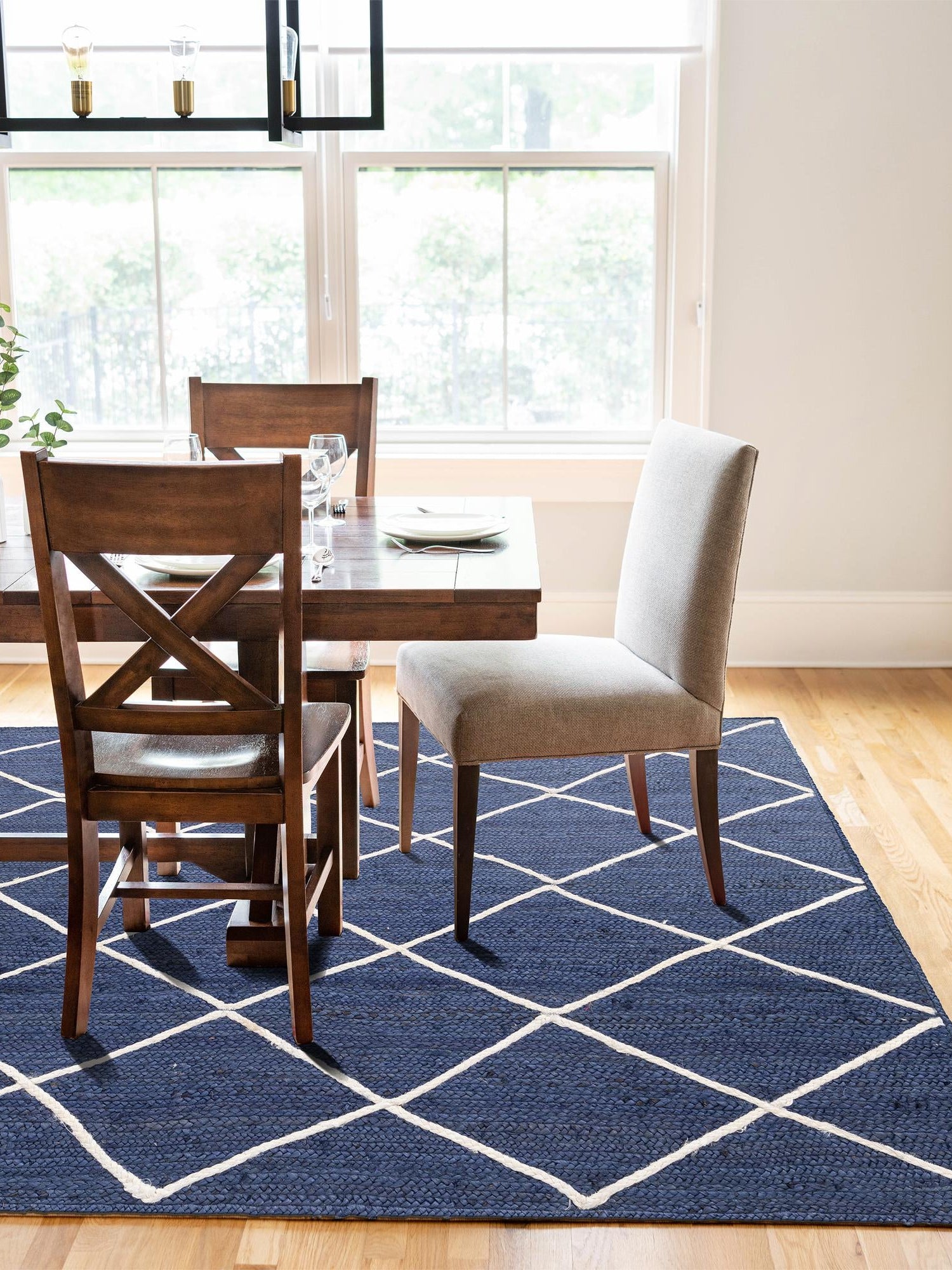 Navy Blue 3' 3 x 5' 1 Braided Jute Rectangle Area Rug 100% Jute Hand Braided Natural Eco-Friendly Boho Style Carpet for Living Rooms Dining Office Space Dorms for Sale at Rug Engine