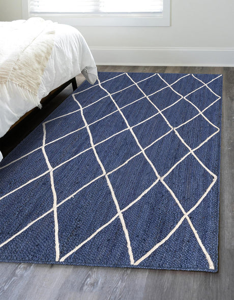 Navy Blue 2' x 3' 1 Braided Jute Rectangle Area Rug 100% Jute Hand Braided Natural Eco-Friendly Boho Style Carpet for Living Rooms Dining Office Space Dorms for Sale at Rug Engine