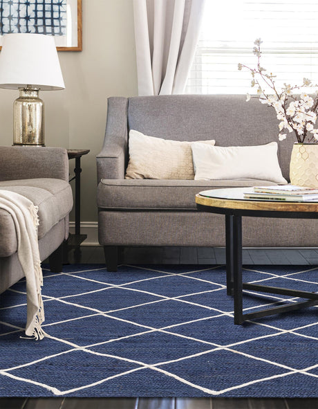 Navy Blue 6' 1 x 9' Braided Jute Rectangle Area Rug 100% Jute Hand Braided Natural Eco-Friendly Boho Style Carpet for Living Rooms Dining Office Space Dorms for Sale at Rug Engine