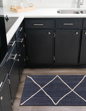 Navy Blue 2' 2 x 8' 2 Braided Jute Runner Rug