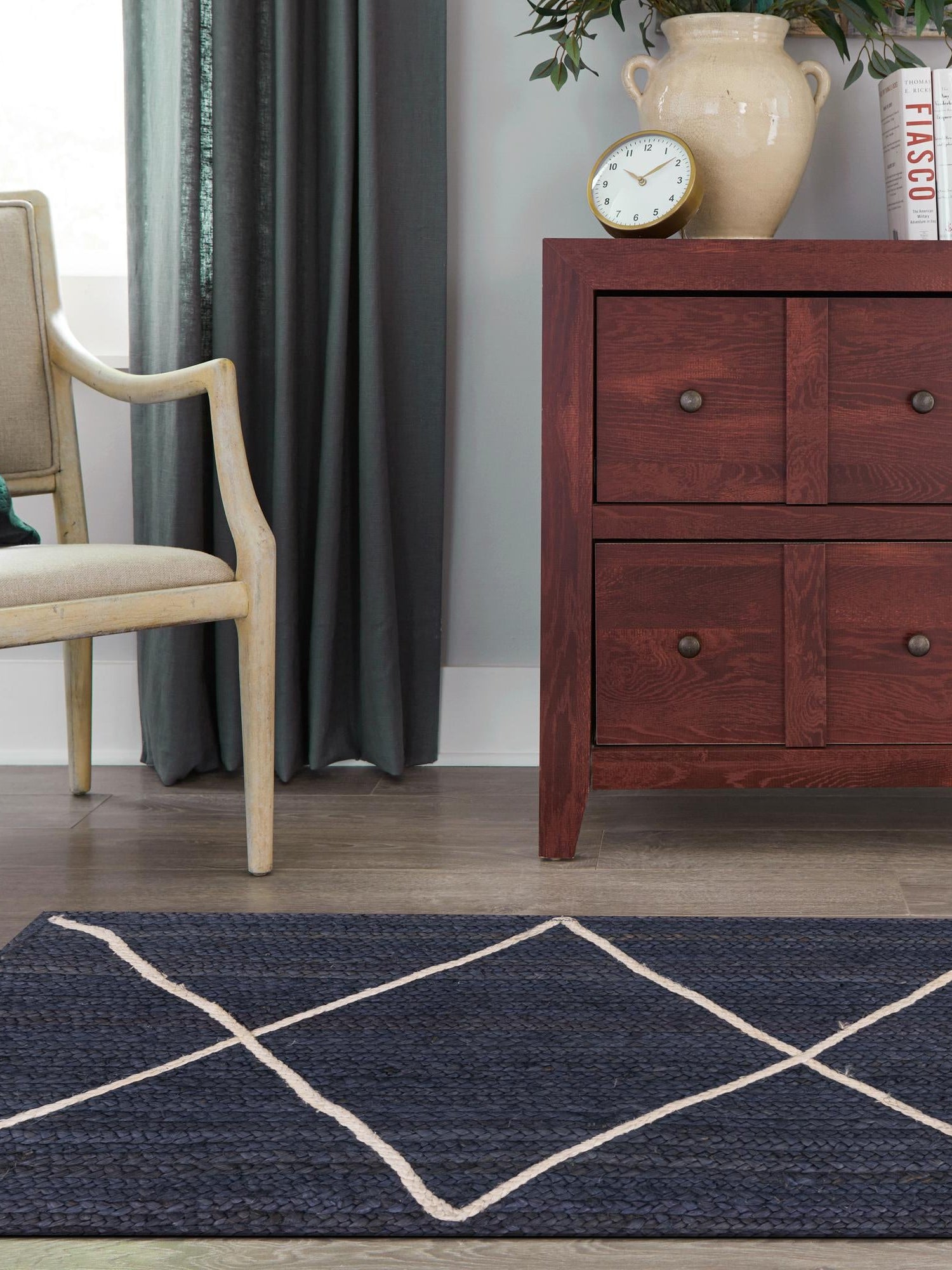 Navy Blue 2' 2 x 6' 1 Braided Jute Runner Area Rug 100% Jute Hand Braided Natural Eco-Friendly Boho Style Carpet for Living Rooms Dining Office Space Dorms for Sale at Rug Engine
