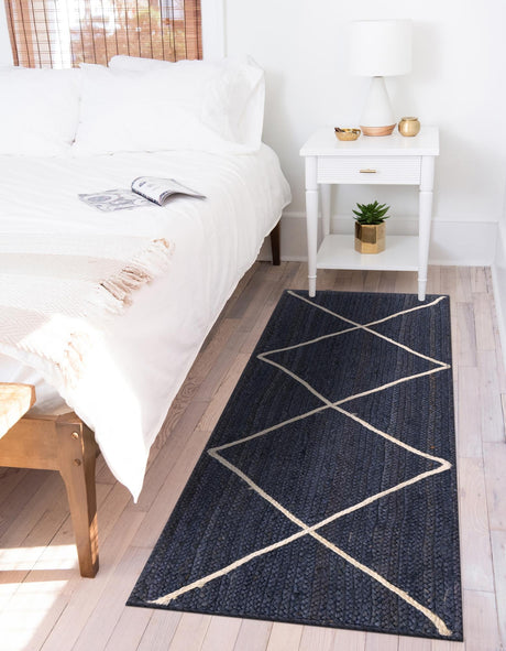 Navy Blue 2' 2 x 8' 2 Braided Jute Runner Area Rug 100% Jute Hand Braided Natural Eco-Friendly Boho Style Carpet for Living Rooms Dining Office Space Dorms for Sale at Rug Engine