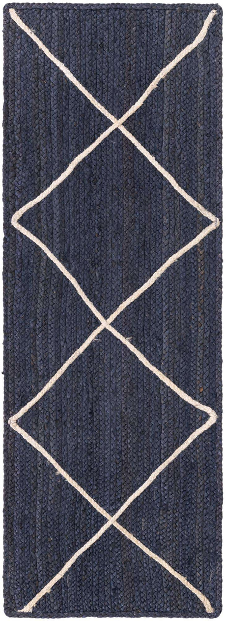 Navy Blue 2' 2 x 6' 1 Braided Jute Runner Rug