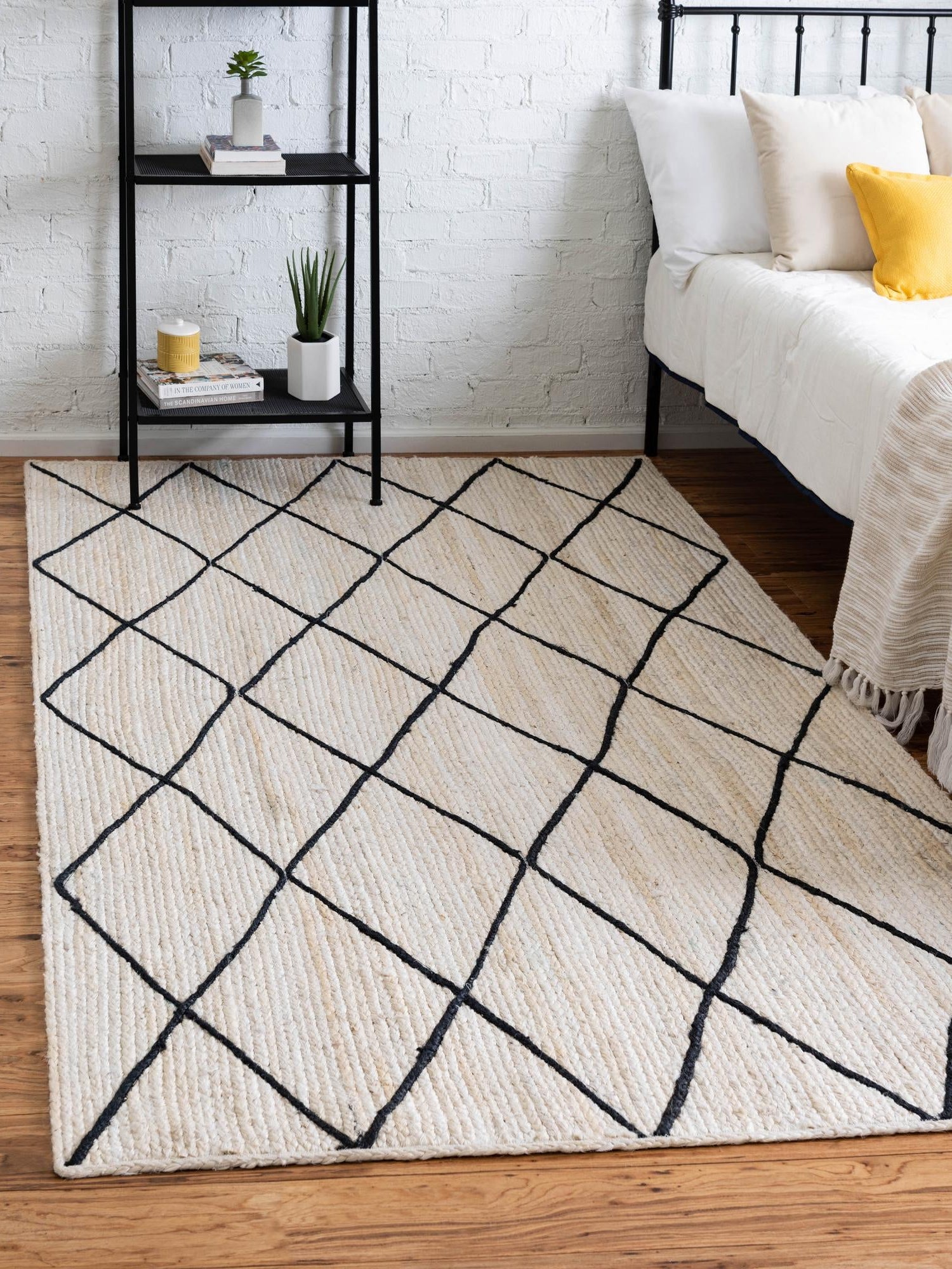 Ivory and Black 6' 1 x 9' Braided Jute Rectangle Area Rug 100% Jute Hand Braided Natural Eco-Friendly Boho Style Carpet for Living Rooms Dining Office Space Dorms for Sale at Rug Engine