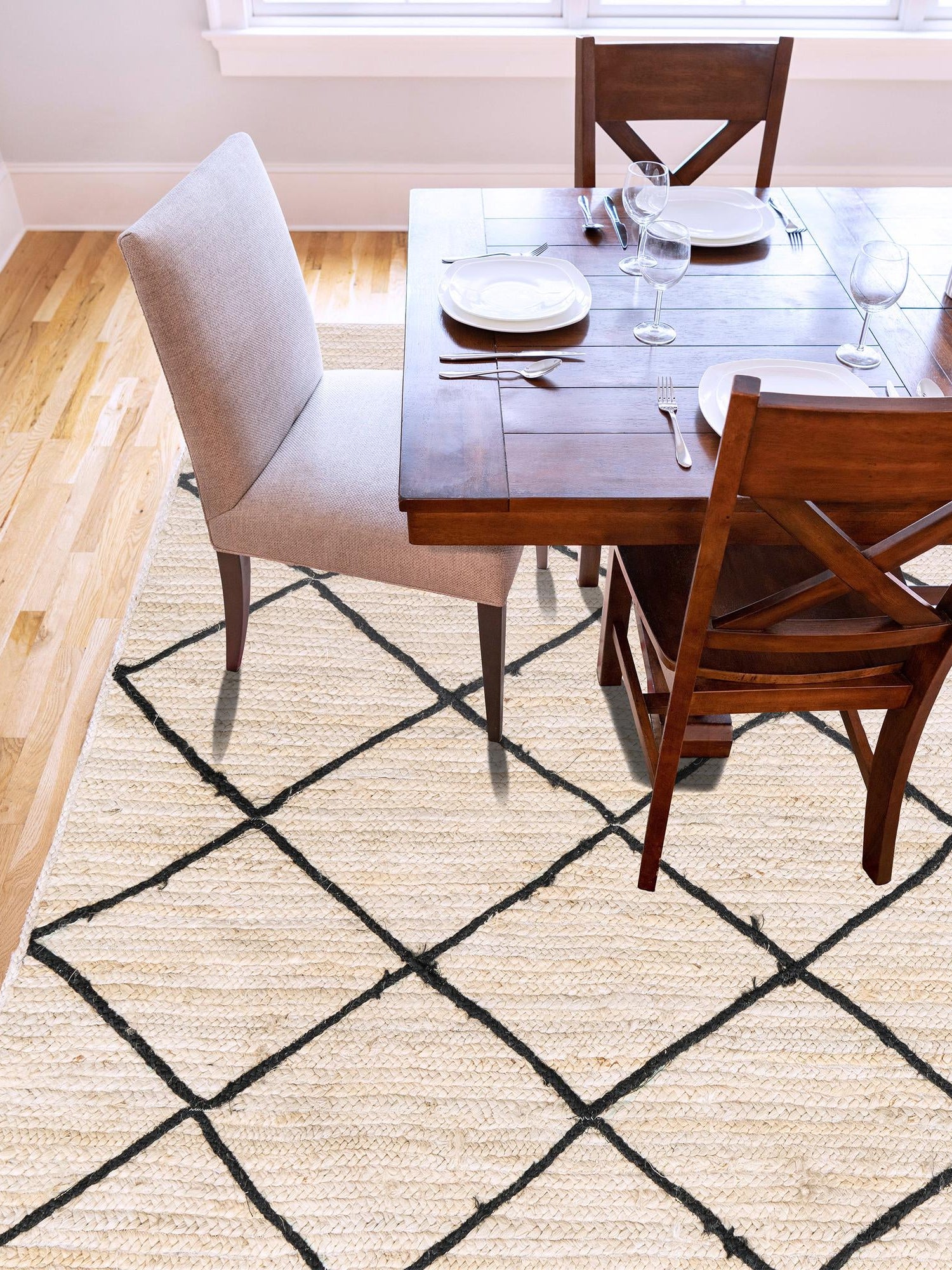 Ivory and Black 5' 1 x 8' Braided Jute Rectangle Area Rug 100% Jute Hand Braided Natural Eco-Friendly Boho Style Carpet for Living Rooms Dining Office Space Dorms for Sale at Rug Engine