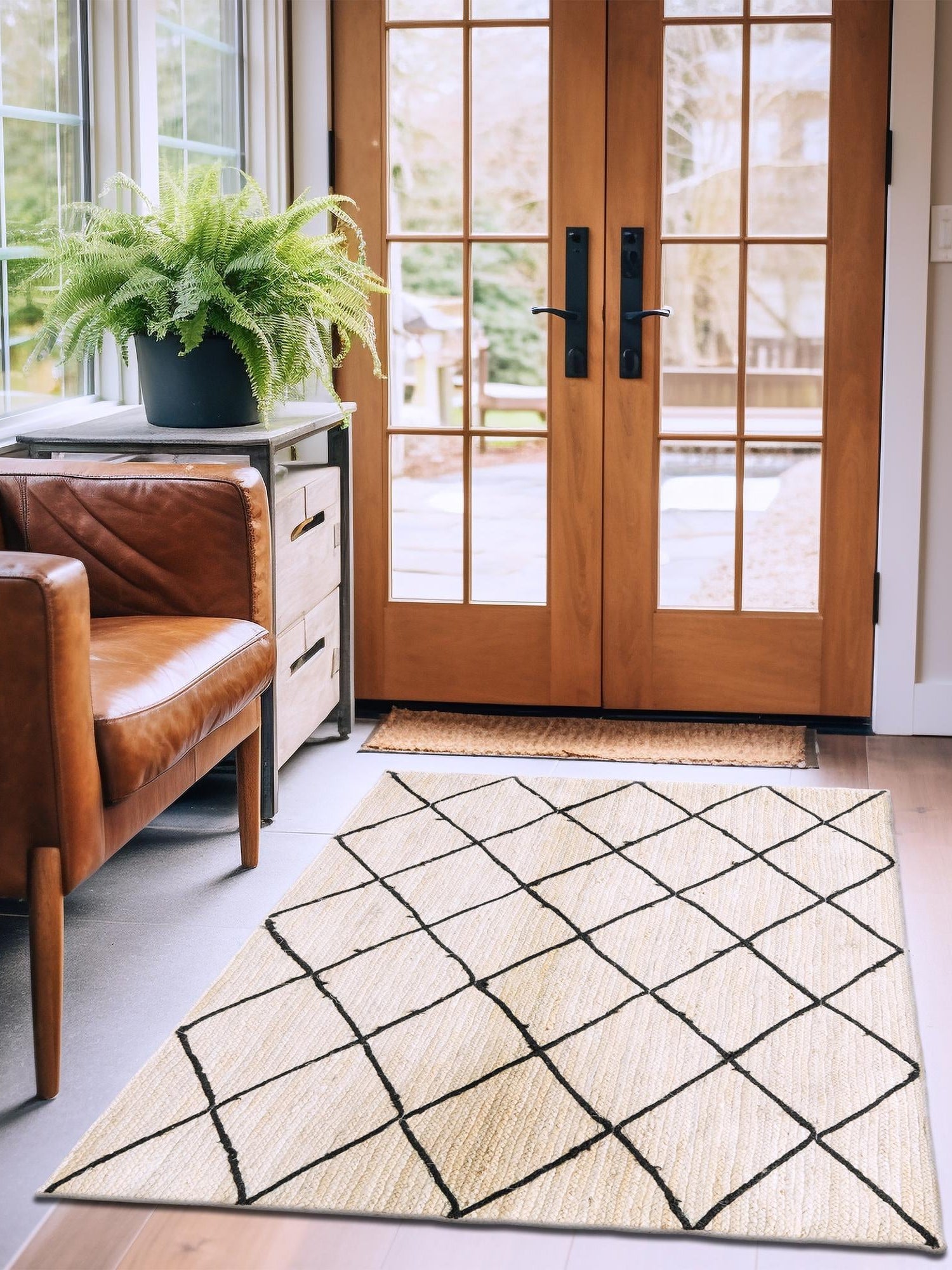 Ivory and Black 6' 1 x 9' Braided Jute Rectangle Area Rug 100% Jute Hand Braided Natural Eco-Friendly Boho Style Carpet for Living Rooms Dining Office Space Dorms for Sale at Rug Engine