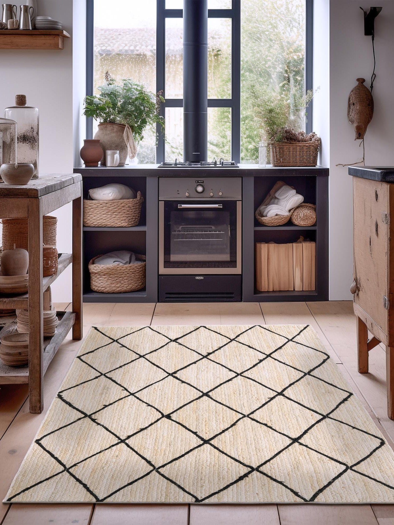 Ivory and Black 6' 1 x 9' Braided Jute Rectangle Area Rug 100% Jute Hand Braided Natural Eco-Friendly Boho Style Carpet for Living Rooms Dining Office Space Dorms for Sale at Rug Engine