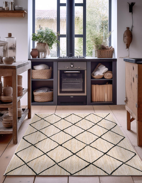 Ivory and Black 5' 1 x 8' Braided Jute Rectangle Area Rug 100% Jute Hand Braided Natural Eco-Friendly Boho Style Carpet for Living Rooms Dining Office Space Dorms for Sale at Rug Engine