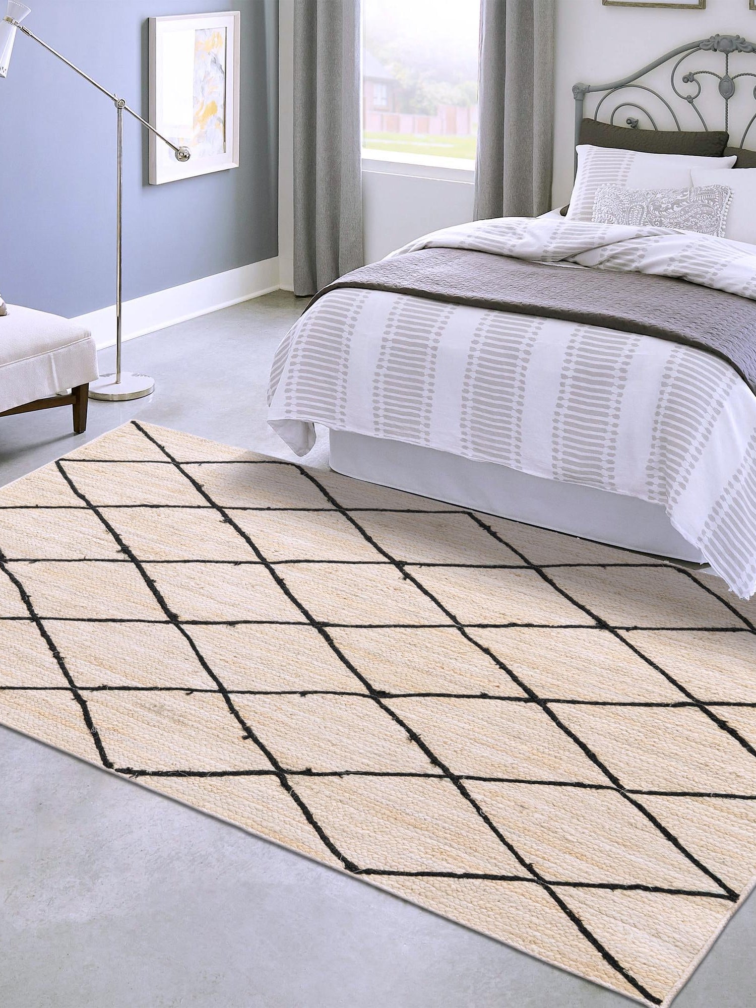 Ivory and Black 5' 1 x 8' Braided Jute Rectangle Area Rug 100% Jute Hand Braided Natural Eco-Friendly Boho Style Carpet for Living Rooms Dining Office Space Dorms for Sale at Rug Engine