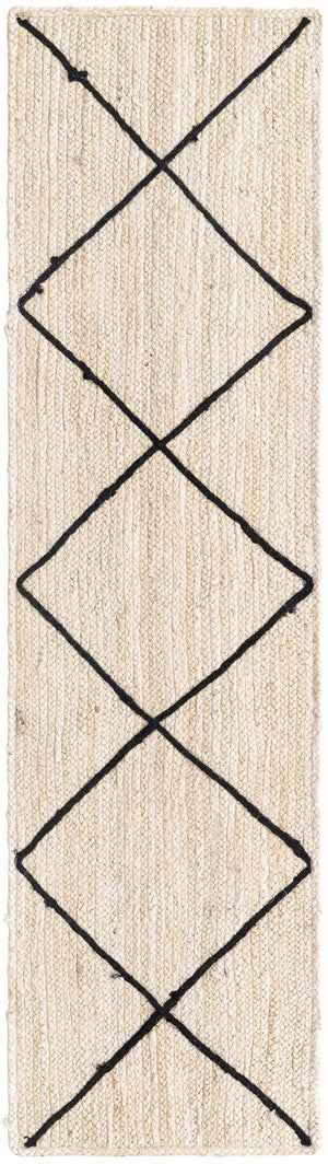 Ivory and Black 2' 2 x 8' 2 Braided Jute Runner Area Rug 100% Jute Hand Braided Natural Eco-Friendly Boho Style Carpet for Living Rooms Dining Office Space Dorms for Sale at Rug Engine