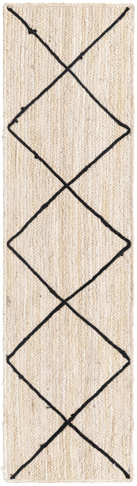 Ivory and Black 2' 2 x 8' 2 Braided Jute Runner Area Rug 100% Jute Hand Braided Natural Eco-Friendly Boho Style Carpet for Living Rooms Dining Office Space Dorms for Sale at Rug Engine