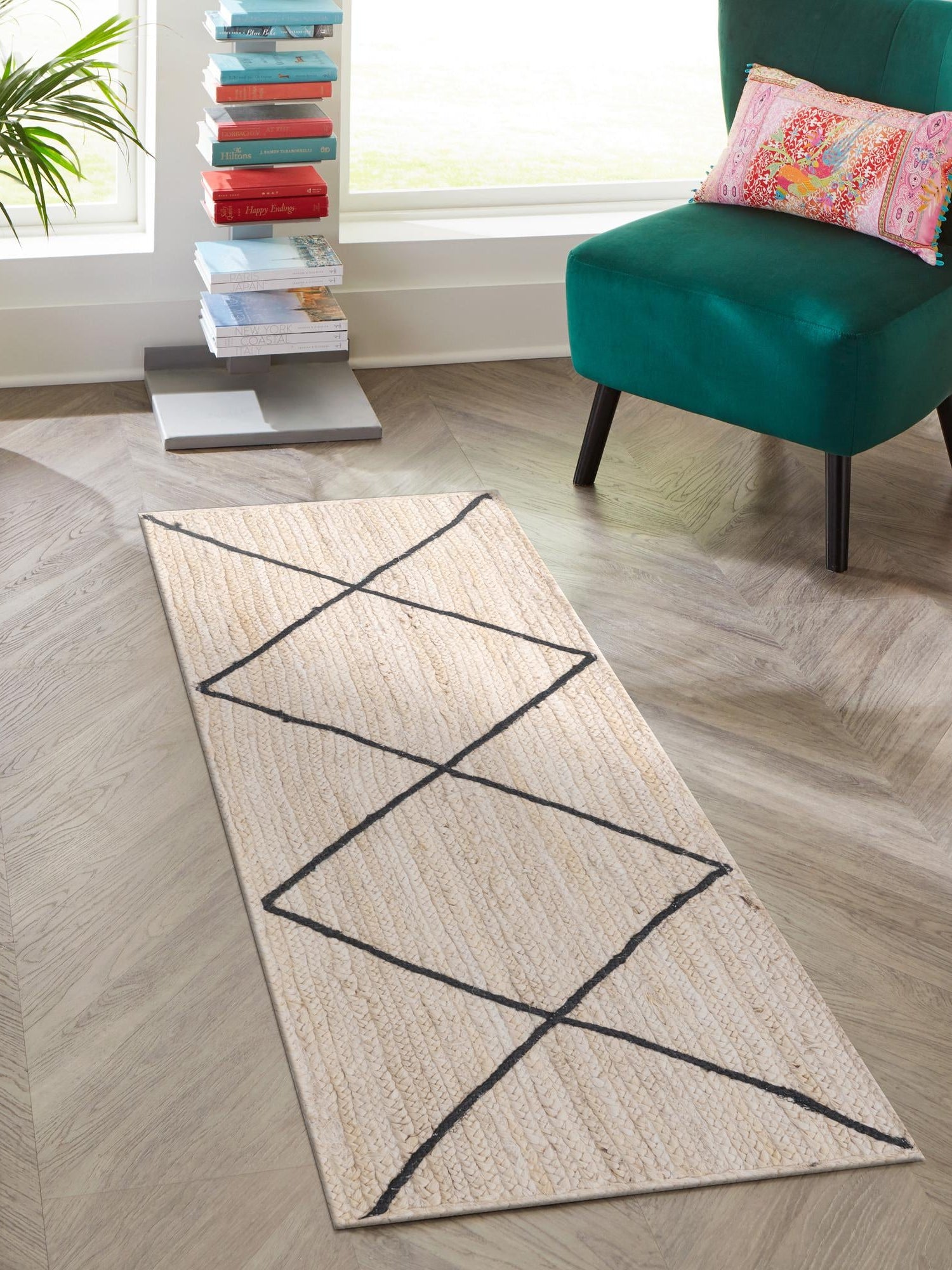 Ivory and Black 2' 2 x 6' 1 Braided Jute Runner Area Rug 100% Jute Hand Braided Natural Eco-Friendly Boho Style Carpet for Living Rooms Dining Office Space Dorms for Sale at Rug Engine