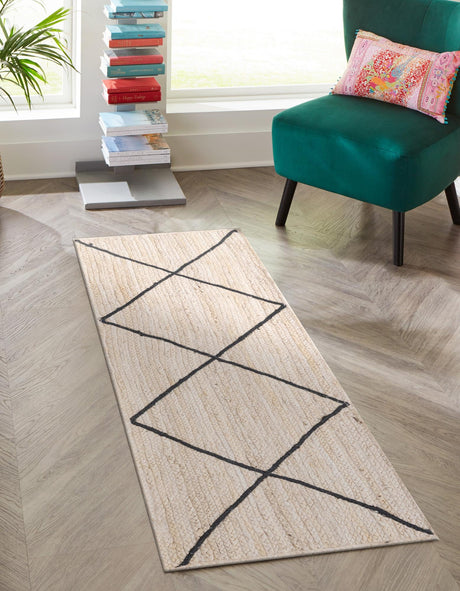 Ivory and Black 2' 2 x 6' 1 Braided Jute Runner Rug