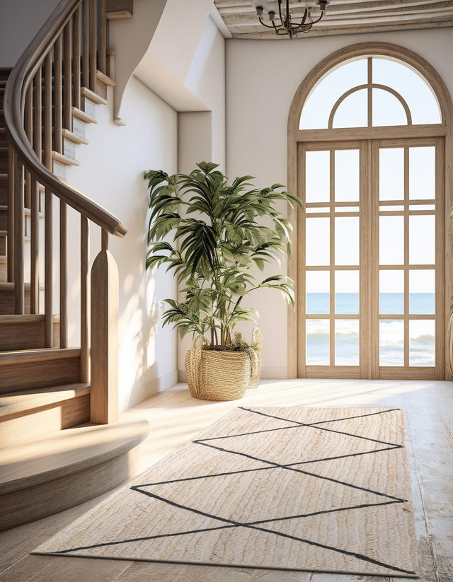 Ivory and Black 2' 2 x 6' 1 Braided Jute Runner Rug