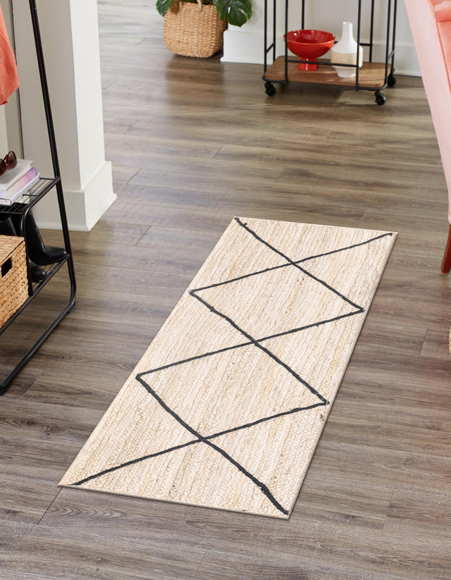 Ivory and Black 2' 2 x 6' 1 Braided Jute Runner Rug