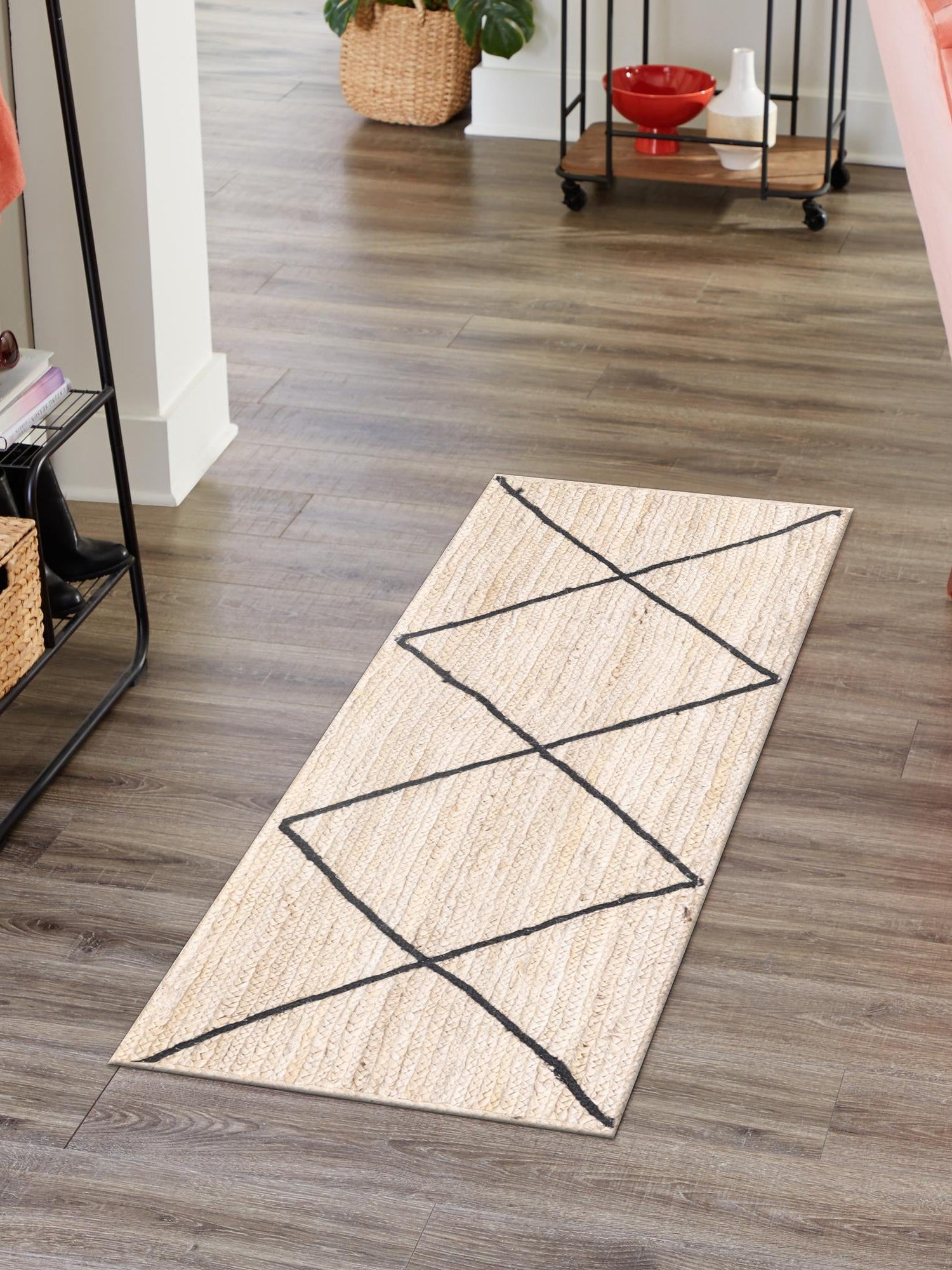 Ivory and Black 2' 2 x 8' 2 Braided Jute Runner Area Rug 100% Jute Hand Braided Natural Eco-Friendly Boho Style Carpet for Living Rooms Dining Office Space Dorms for Sale at Rug Engine
