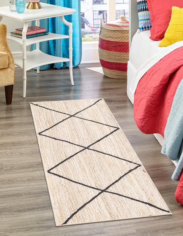 Ivory and Black 2' 2 x 6' 1 Braided Jute Runner Rug