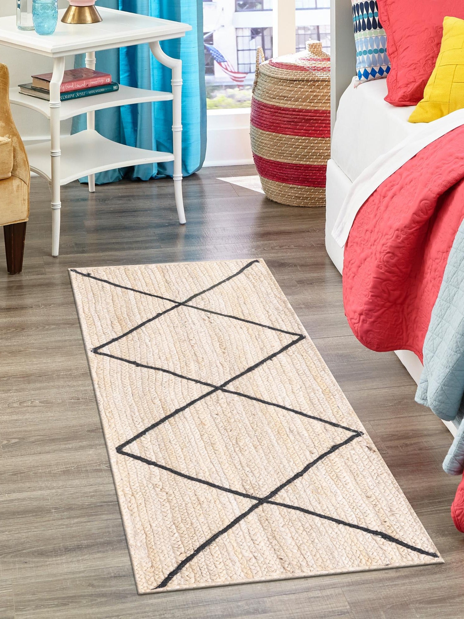 Ivory and Black 2' 2 x 8' 2 Braided Jute Runner Area Rug 100% Jute Hand Braided Natural Eco-Friendly Boho Style Carpet for Living Rooms Dining Office Space Dorms for Sale at Rug Engine