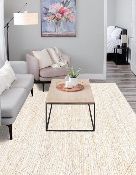 Ivory 2' x 3' 1 Braided Jute Rectangle Area Rug 100% Jute Hand Braided Natural Eco-Friendly Boho Style Carpet for Living Rooms Dining Office Space Dorms for Sale at Rug Engine
