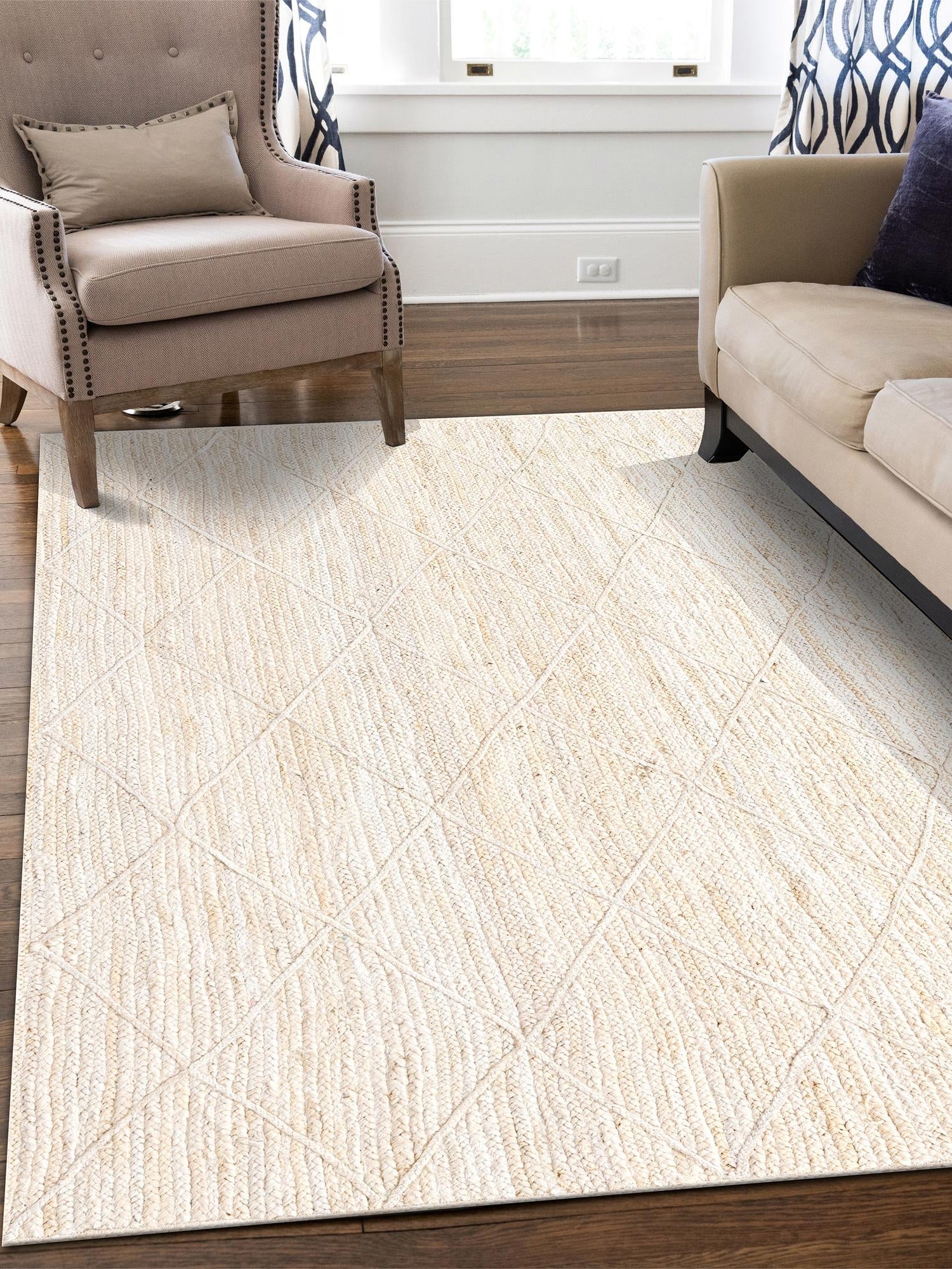Ivory 8' x 11' Braided Jute Rectangle Area Rug 100% Jute Hand Braided Natural Eco-Friendly Boho Style Carpet for Living Rooms Dining Office Space Dorms for Sale at Rug Engine