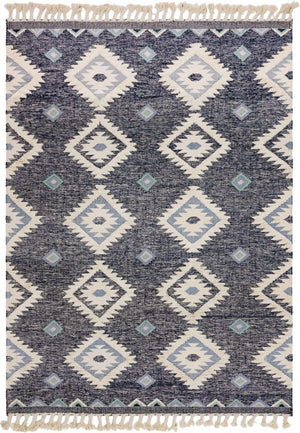 Dark Blue 9' x 12' 2 Mesa Rectangle Area Rug 100% Wool Geometric All Natural Carpet for Living, Dining, Office, Bedrooms, Dorms, Kitchens for Sale at Rug Engine
