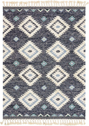 Dark Blue 8' x 11' Mesa Rectangle Area Rug 100% Wool Geometric All Natural Carpet for Living, Dining, Office, Bedrooms, Dorms, Kitchens for Sale at Rug Engine