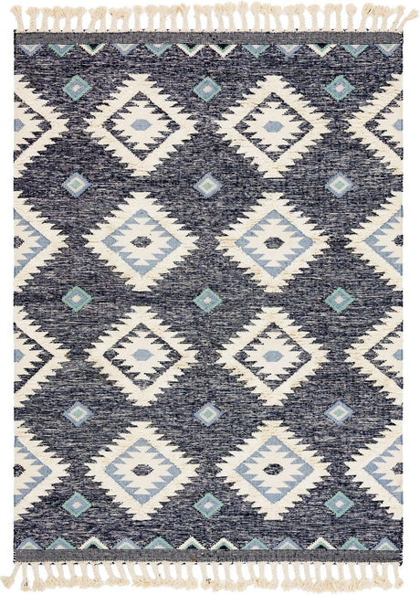 Dark Blue 8' x 11' Mesa Rectangle Area Rug 100% Wool Geometric All Natural Carpet for Living, Dining, Office, Bedrooms, Dorms, Kitchens for Sale at Rug Engine