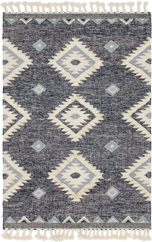 Dark Blue 6' 1 x 9' Mesa Rectangle Area Rug 100% Wool Geometric All Natural Carpet for Living, Dining, Office, Bedrooms, Dorms, Kitchens for Sale at Rug Engine