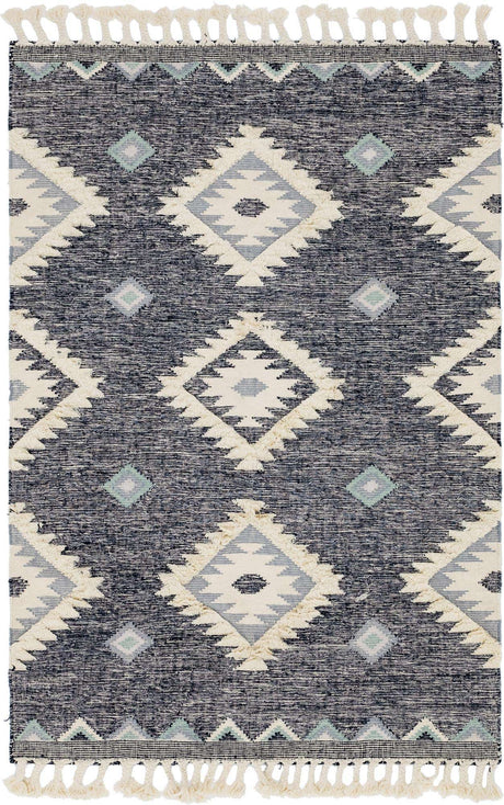 Dark Blue 6' 1 x 9' Mesa Rectangle Area Rug 100% Wool Geometric All Natural Carpet for Living, Dining, Office, Bedrooms, Dorms, Kitchens for Sale at Rug Engine