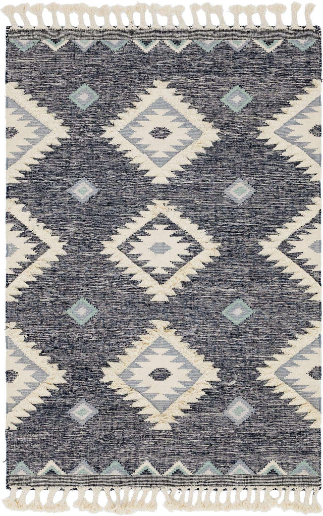 Dark Blue 6' 1 x 9' Mesa Rectangle Area Rug 100% Wool Geometric All Natural Carpet for Living, Dining, Office, Bedrooms, Dorms, Kitchens for Sale at Rug Engine