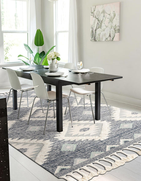 Dark Blue 3' 3 x 5' 1 Mesa Rectangle Area Rug 100% Wool Geometric All Natural Carpet for Living, Dining, Office, Bedrooms, Dorms, Kitchens for Sale at Rug Engine