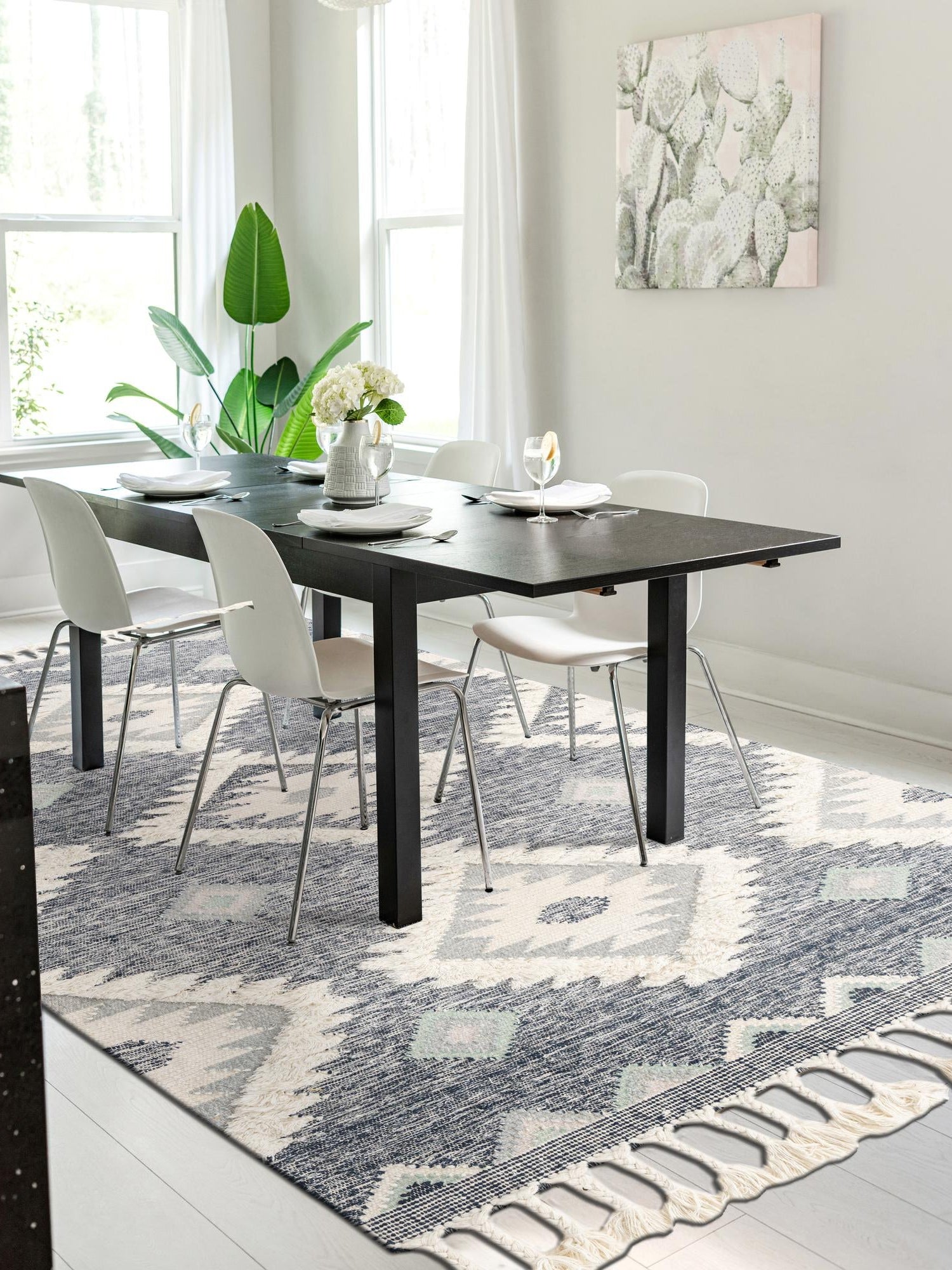 Dark Blue 8' x 11' Mesa Rectangle Area Rug 100% Wool Geometric All Natural Carpet for Living, Dining, Office, Bedrooms, Dorms, Kitchens for Sale at Rug Engine