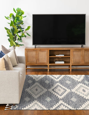 Dark Blue 4' 1 x 6' 1 Mesa Rectangle Area Rug 100% Wool Geometric All Natural Carpet for Living, Dining, Office, Bedrooms, Dorms, Kitchens for Sale at Rug Engine