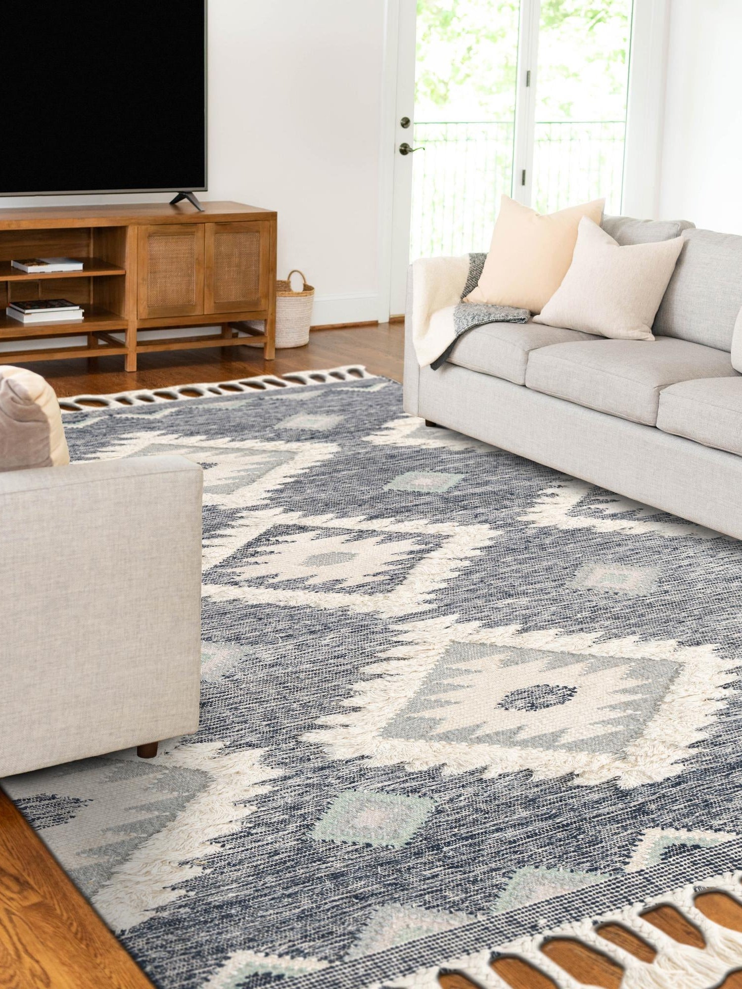 Dark Blue 8' x 10' Mesa Rectangle Area Rug 100% Wool Geometric All Natural Carpet for Living, Dining, Office, Bedrooms, Dorms, Kitchens for Sale at Rug Engine