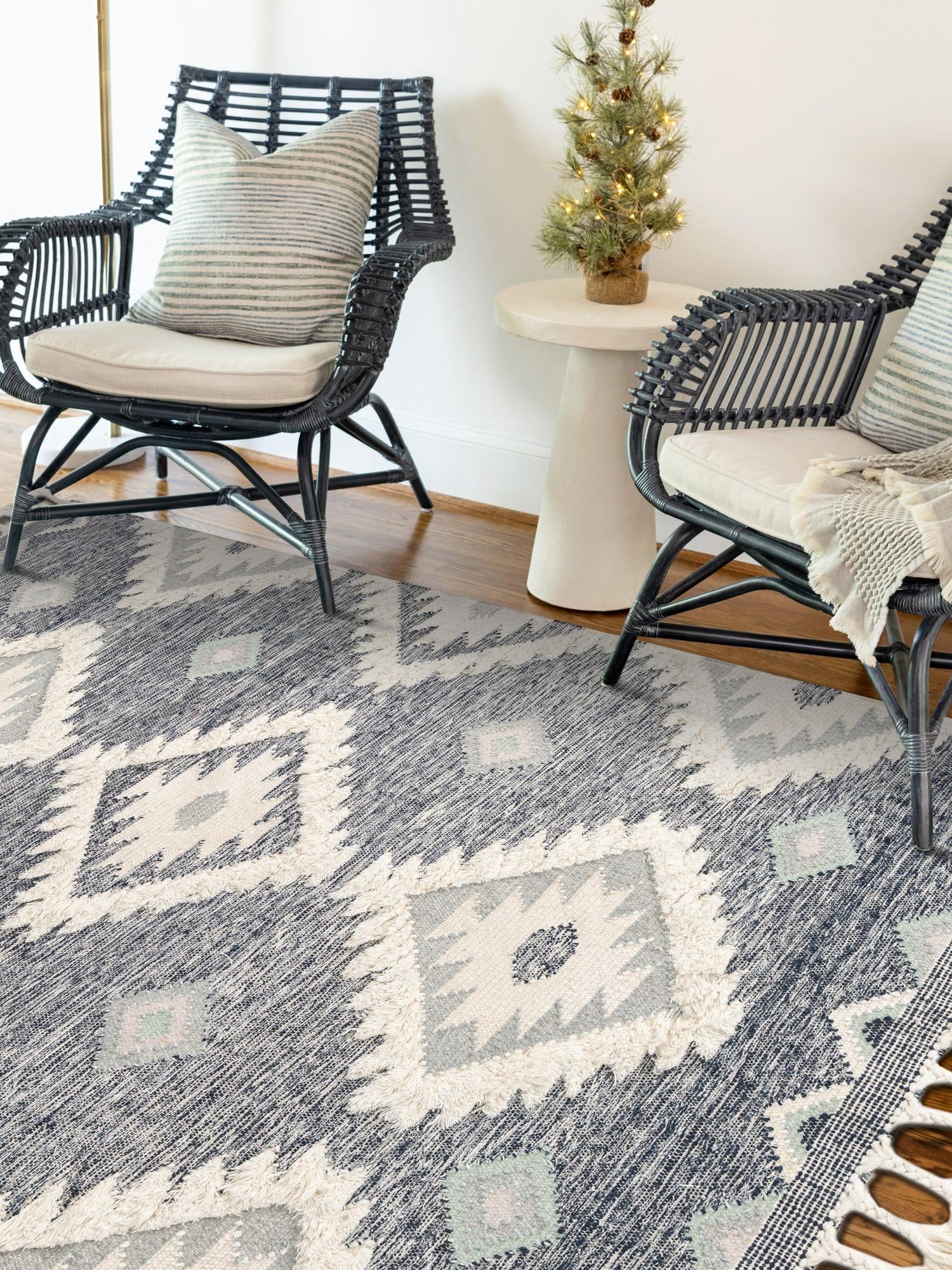 Dark Blue 8' x 10' Mesa Rectangle Area Rug 100% Wool Geometric All Natural Carpet for Living, Dining, Office, Bedrooms, Dorms, Kitchens for Sale at Rug Engine