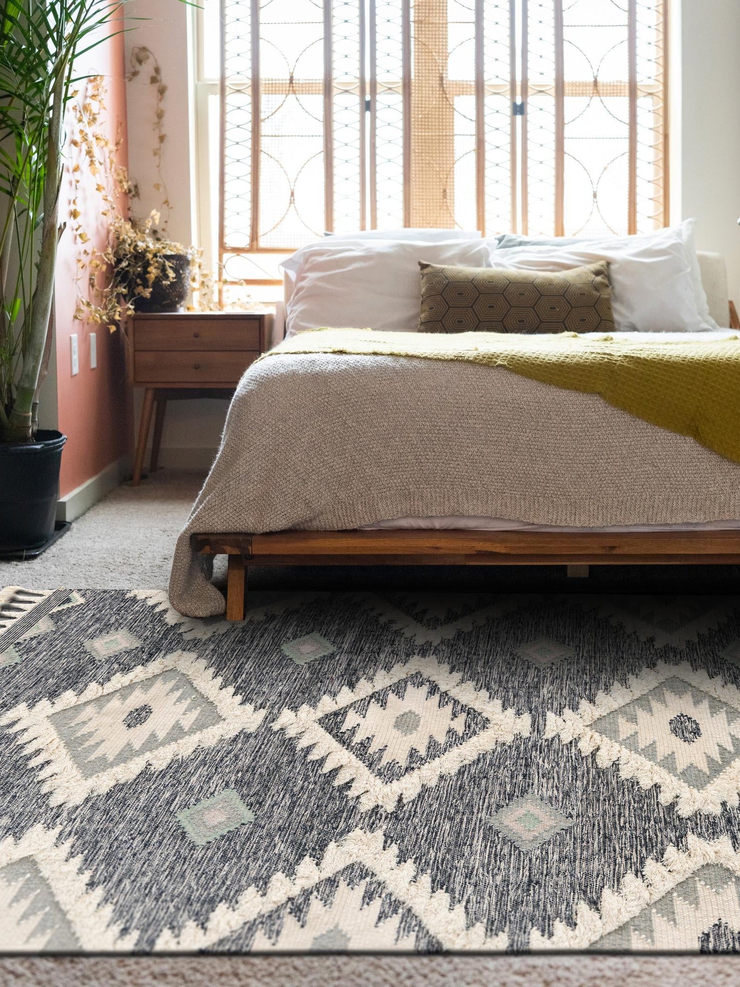 Dark Blue 9' x 12' 2 Mesa Rectangle Area Rug 100% Wool Geometric All Natural Carpet for Living, Dining, Office, Bedrooms, Dorms, Kitchens for Sale at Rug Engine