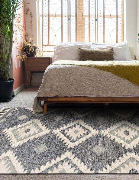 Dark Blue 8' x 11' Mesa Rectangle Area Rug 100% Wool Geometric All Natural Carpet for Living, Dining, Office, Bedrooms, Dorms, Kitchens for Sale at Rug Engine