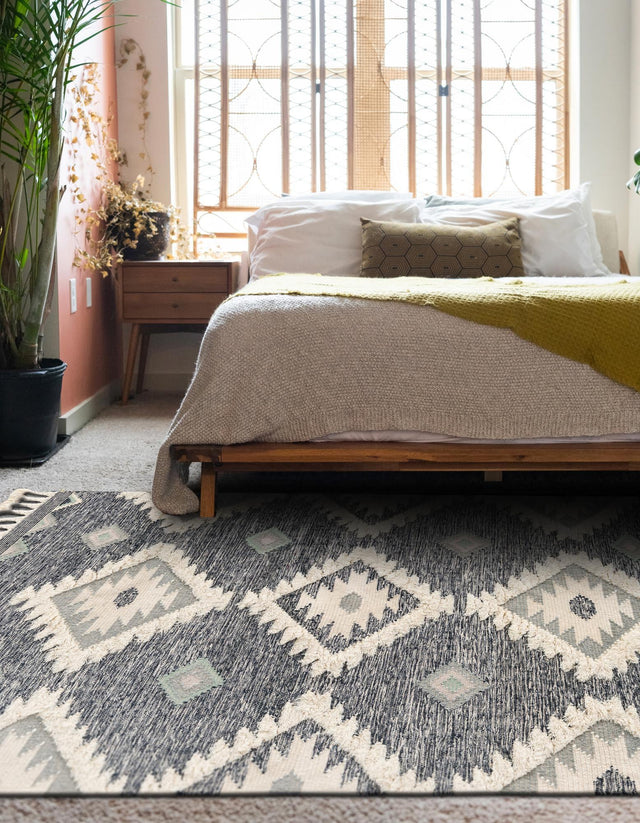 Dark Blue 8' x 11' Mesa Rectangle Area Rug 100% Wool Geometric All Natural Carpet for Living, Dining, Office, Bedrooms, Dorms, Kitchens for Sale at Rug Engine