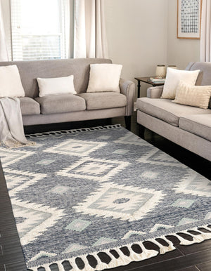 Dark Blue 8' x 10' Mesa Rectangle Area Rug 100% Wool Geometric All Natural Carpet for Living, Dining, Office, Bedrooms, Dorms, Kitchens for Sale at Rug Engine